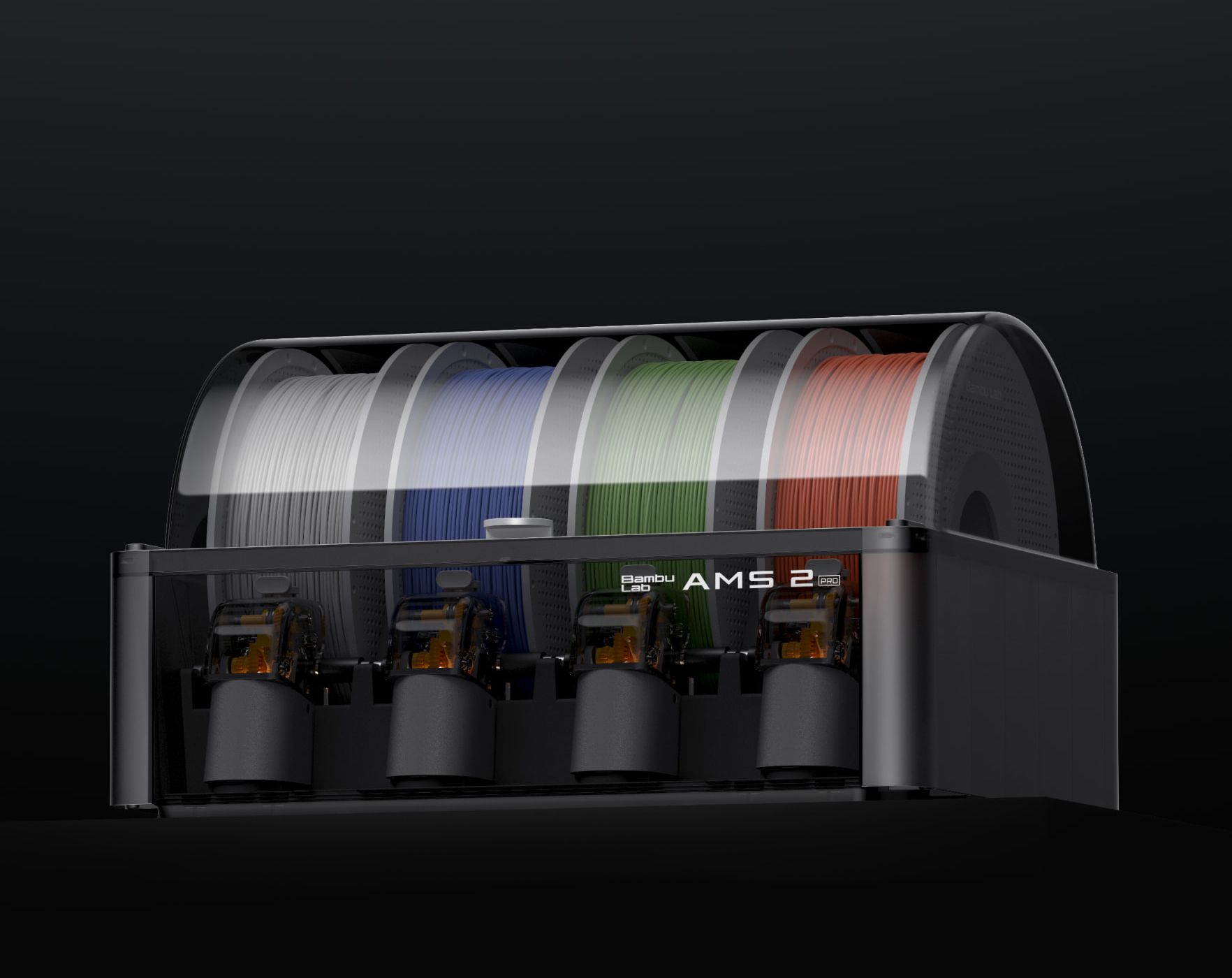 Bambu Lab AMS 2 Proの本体外観とフィラメント装着状態